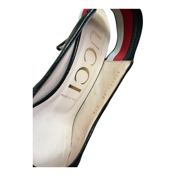 Gucci Heels Sylvie Web Bee Accent Leather Slip On Slingback Round Toe Pumps Shoe - Picture 7 of 11